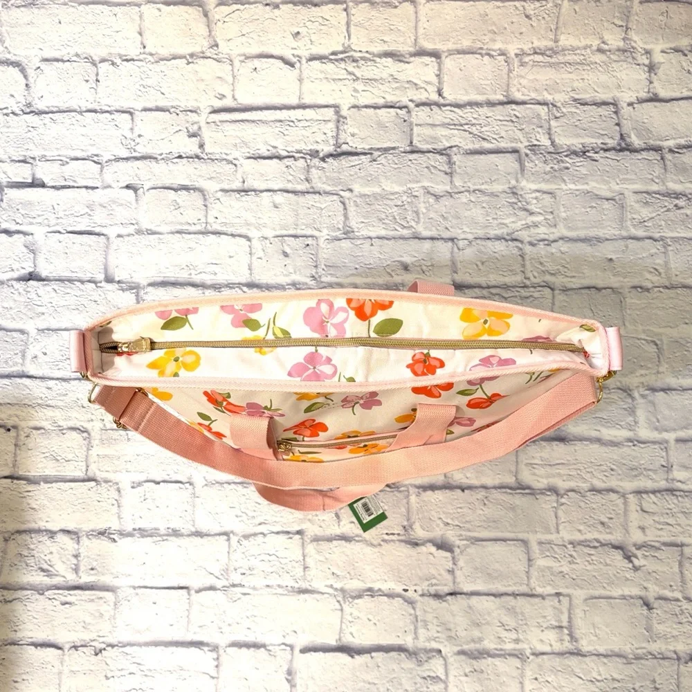Kate Spade Cooler Tote Bag Spring Pansies Pink Pattern Zip Top 15.5 X 19.5 NWT